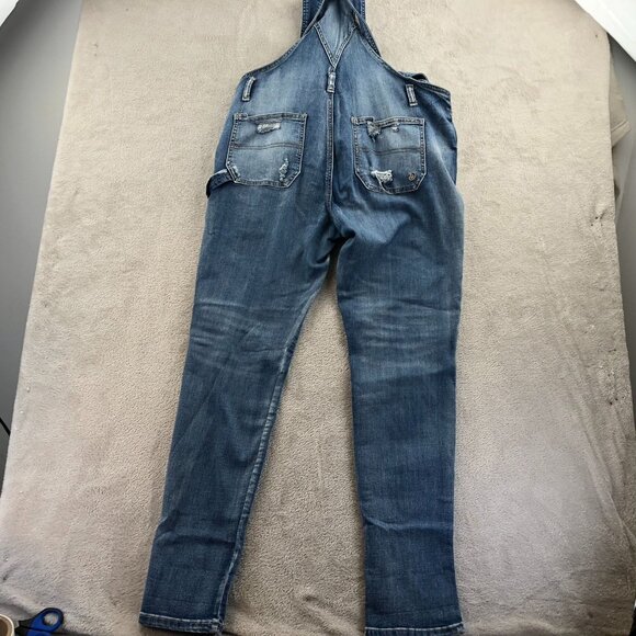 Vintage Indigo Rein Womens Denim Overalls 13/30 Blue Distressed Cargo Skinny Leg - Picture 15 of 15